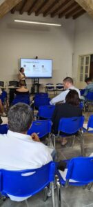 Photo shows Mrs Christiana Tartios presenting her topic: CV building and connection with employers